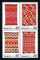 Navajo Art- Blankets Mint Block of 4 Stamps United States, 1986